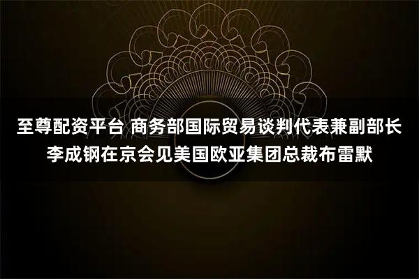 至尊配资平台 商务部国际贸易谈判代表兼副部长李成钢在京会见美国欧亚集团总裁布雷默