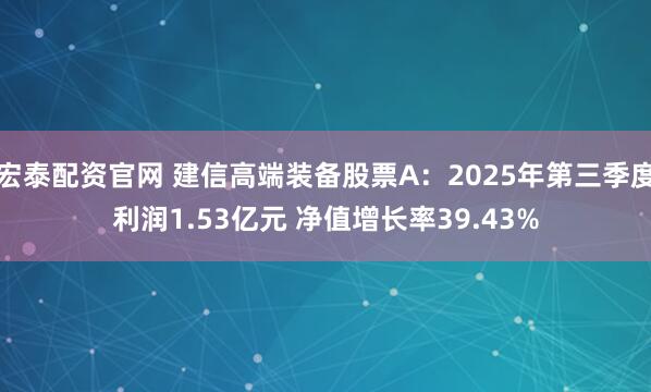 宏泰配资官网 建信高端装备股票A：2025年第三季度利润1.53亿元 净值增长率39.43%