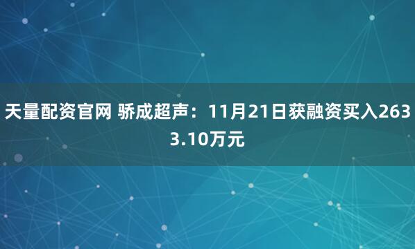 天量配资官网 骄成超声：11月21日获融资买入2633.10万元